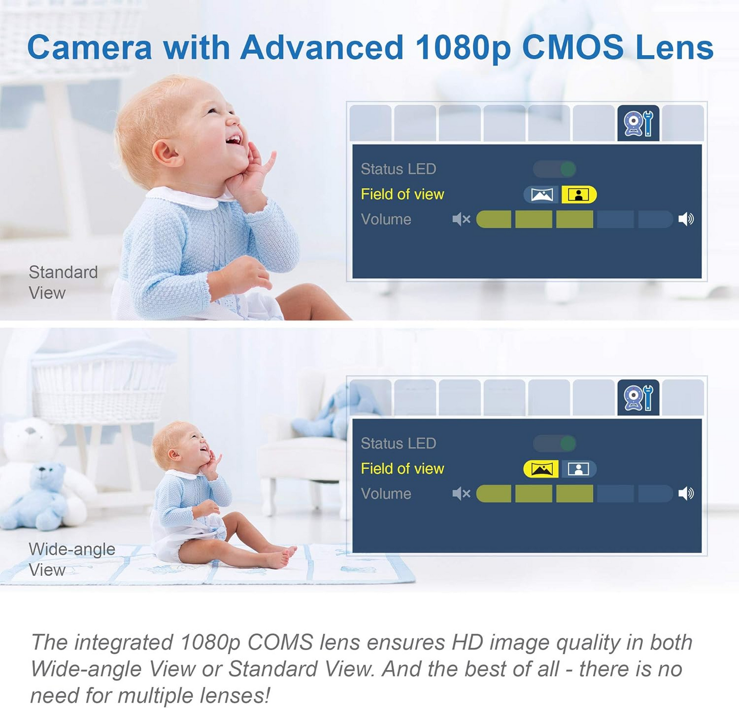 VTech Monitor de vídeo para bebês VM919HD, tela HD de 7 "720p, panorâmica e inclinação de 360 °, visão grande angular de 110 °, visão noturna HD, até 1.000 pés, branco, bateria para streaming de vídeo de até 7 horas