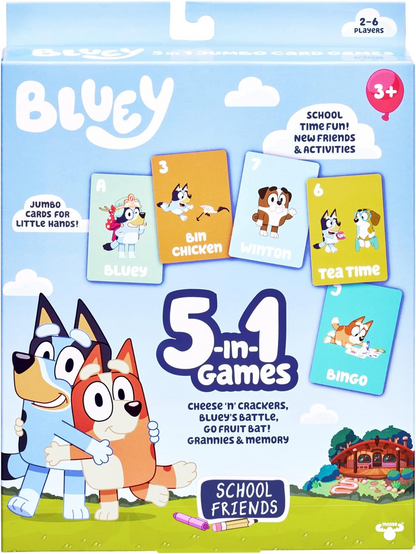 Bluey  Pacote de jogos de cartas 5 em 1 5 jogos de cartas favoritos em um pacote com personagens oficiais Bluey e seus amigos da escola