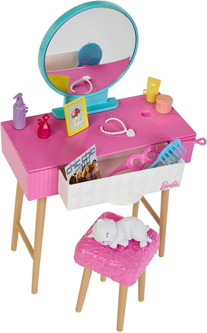 Barbie Playset de boneca e quarto, mobília da Barbie e mais de 20 acessórios para contar histórias, incluindo robe e gatinho, HPT55