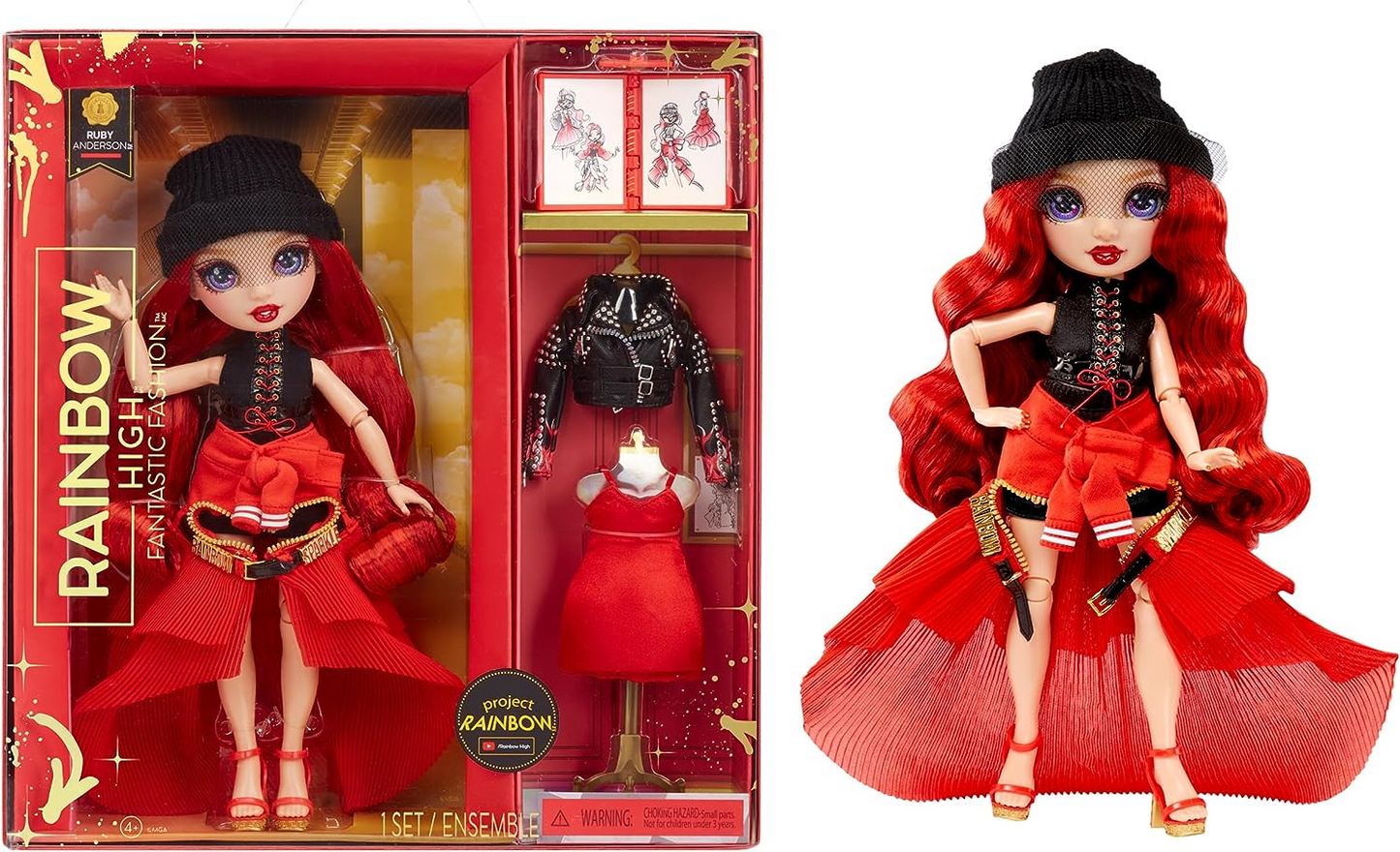 Rainbow High Fantástica boneca fashion - RUBY ANDERSON - Boneca fashion vermelha de 11" e conjunto de brinquedos com 2 roupas e acessórios de moda - Ótimo para crianças de 4 a 12 anos