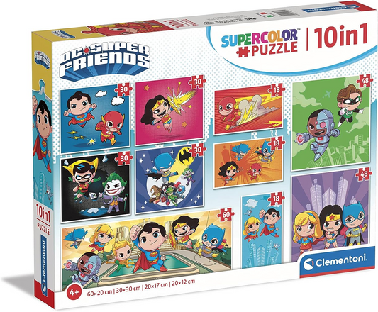Clementoni 20272 18+30+48+60pcs Supercolor 10 en 1 Dc Comics (3x18, 4x30, 2x48 y 1x60 piezas) - Puzzle para niños de 4 años, multicolor, mediano