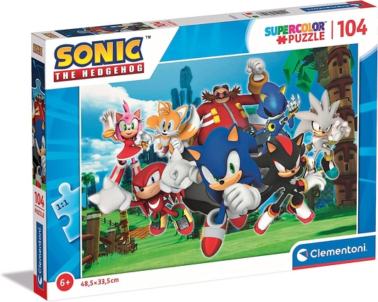 Clementoni   27159 Sonic Supercolor Sonic-104 Peças-Quebra-cabeça para crianças de 6 anos-Fabricado na Itália, multicolorido