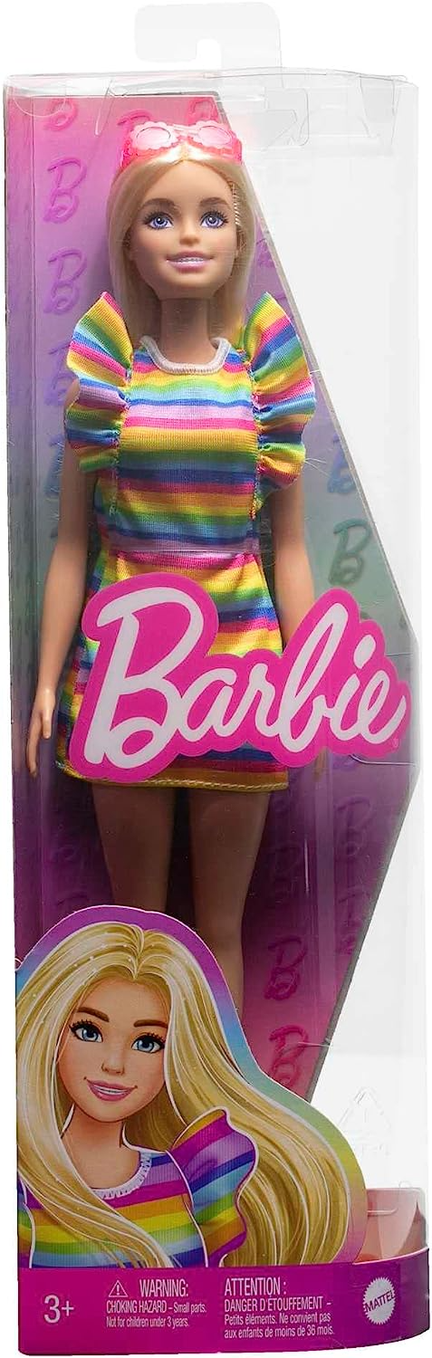 Barbie Boneca, Brinquedos infantis, Loira com tipo de corpo curvilíneo, Barbie Fashionistas, Roupa feminina com estampa de poder, Roupas e acessórios, HPF78