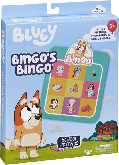 Bluey Jogo de cartas Bingo's Bingo para 2 a 4 jogadores com personagens oficiais Bluey e Bingos School Friends Theme