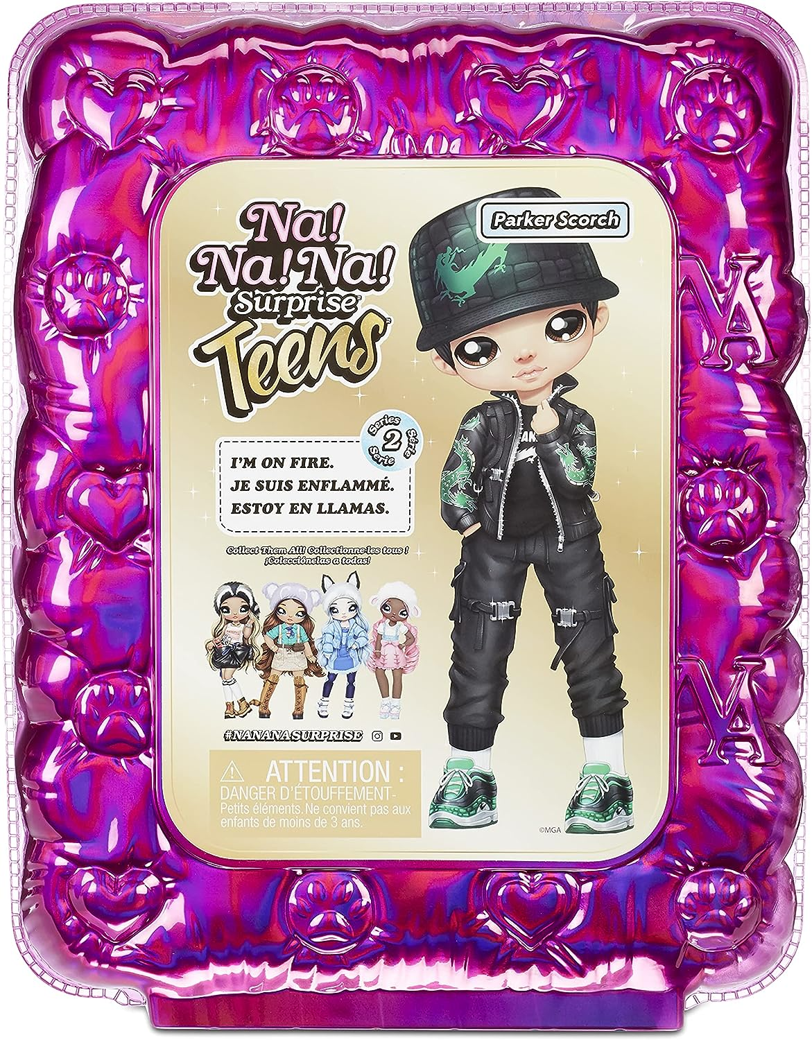 Na! Na! Na! Surprise 575528EUC Boneca da moda para adolescentes, colecionável, 27,94 cm, boneca de tecido macio, inspirada em dragão, Parker Scorch, 28 cm