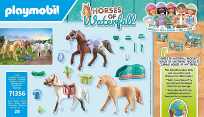 Playmobil 71356 Cavalos da Cachoeira - Três Cavalos com Selas, emocionantes aventuras de equitação com um Morgan, um Quarto de Milha e um Shagya Árabe, divertidos conjuntos sustentáveis adequados para crianças a partir de 5 anos