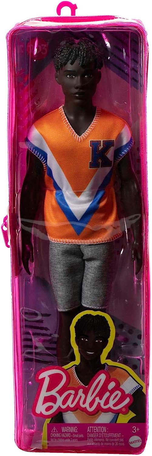 Barbie Boneca, brinquedos infantis, Barbie Fashionistas, cabelo preto trançado e camisa esportiva laranja, roupas e acessórios, presentes para crianças, HJT08