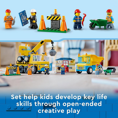 LEGO 60391 Caminhões de construção urbana e brinquedos de guindaste de bola de demolição, conjunto de jogos de demolição com brinquedo escavador, caminhão basculante e veículos de transporte, brinquedos de aprendizagem para crianças