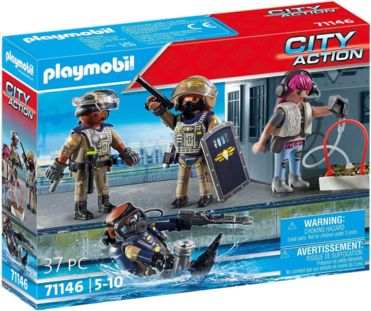 Playmobil 71146 Equipo de policía táctico City Action que incluye buzos SWAT, un grupo de trabajo y un villano, juego de rol divertido e imaginativo, juego de juguetes adecuado para niños a partir de 5 años