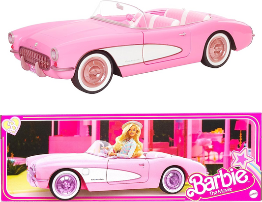 Barbie O Filme, Corvette conversível de inspiração vintage com pneus de parede branca e porta-malas, colecionável, HPK02