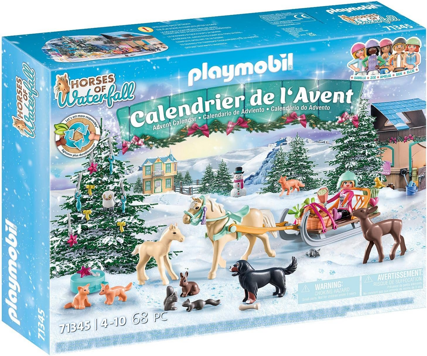 Playmobil 71345 Calendário do Advento - Passeio de trenó de Natal, contagem regressiva para o Natal, Inclui 24 portas para abrir todos os dias de dezembro, brinquedo de Natal para crianças a partir de 4 anos