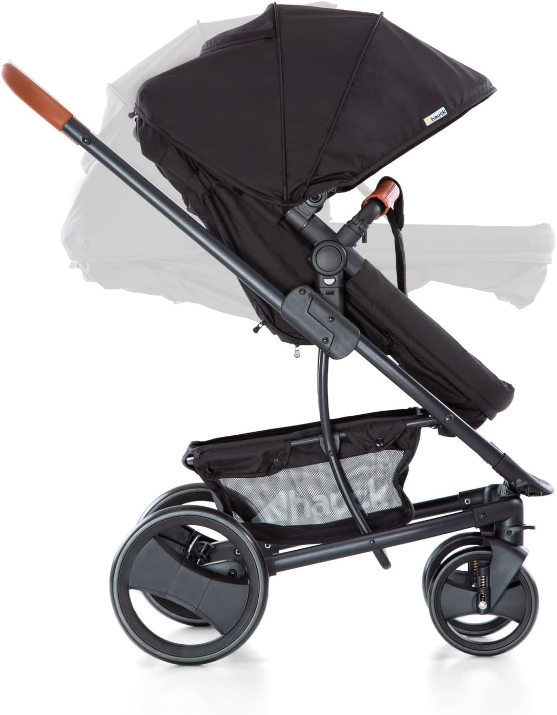 Hauck  Carrinho de passeio com sistema Pacific Shop N Drive, carga máxima de 25 kg, carrinho de bebê conversível em assento reversível, assento de carro infantil, proteção para os pés. Altura ajustável, leve, rodas grandes (pretas)