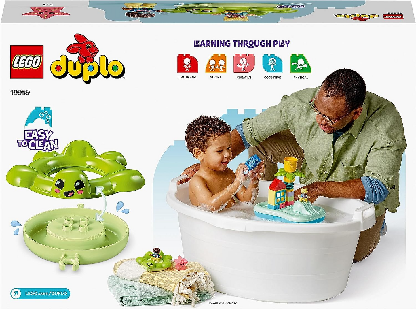 LEGO 10989 DUPLO Brinquedo de banho para parque aquático para crianças com mais de 2 anos de idade, com ilha flutuante, tartaruga e estrela, figuras de animais marinhos, brinquedos aquáticos fáceis de limpar para banheira