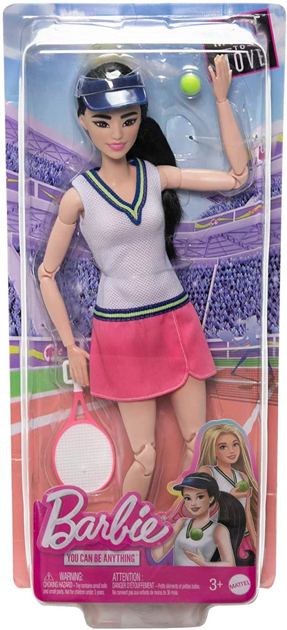 Barbie Boneca e acessórios, boneca de jogador de tênis de carreira com raquete e bola, HKT73