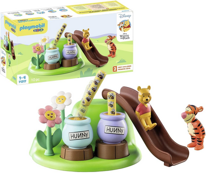 Playmobil 71317 1.2.3 e Disney: Winnie's & Tigger's Bee Garden, Winnie-the-Pooh, brinquedos educativos para crianças pequenas, brinquedos para presentear e dramatizações divertidas e imaginativas, conjuntos de jogos para crianças de 12 meses ou mais