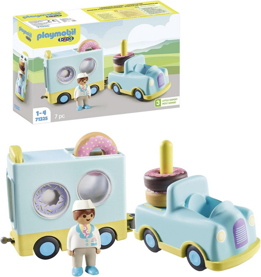 Playmobil 71325 1.2.3: Caminhão Donut com recurso de empilhamento e classificação, conjuntos adequados para crianças de 12 meses ou mais