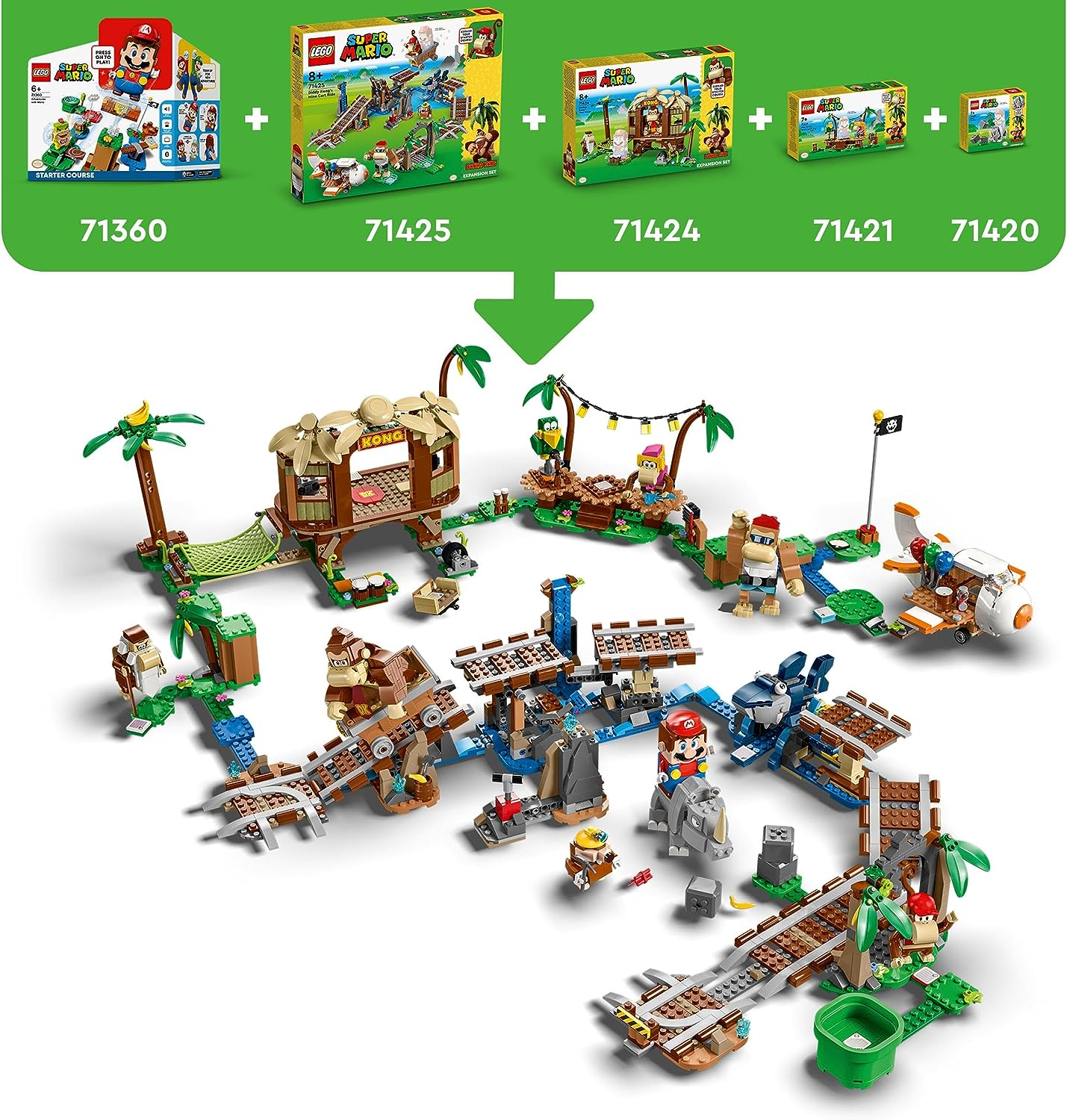 LEGO 71421 Conjunto de expansão Jungle Jam de Super Mario Dixie Kong com figuras de Dixie Kong e Squawks the Parrot, brinquedo montável para combinar com o curso inicial