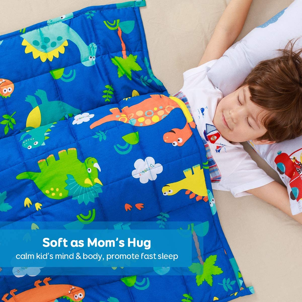 Sivio  Cobertor pesado para crianças, 1,4 kg, 90x120 cm, cobertor pesado 100% algodão natural para crianças e adolescentes, contas de vidro seguras, dinossauro azul