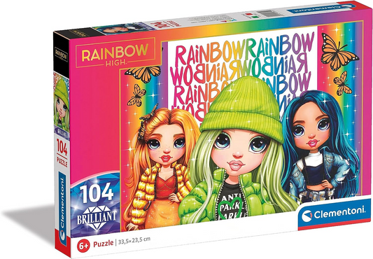 Clementoni 20342 Rainbow High 104pzs quebra-cabeça Supercolor Brilliant High-104 peças-quebra-cabeça para crianças de 6 anos, multicolorido, M