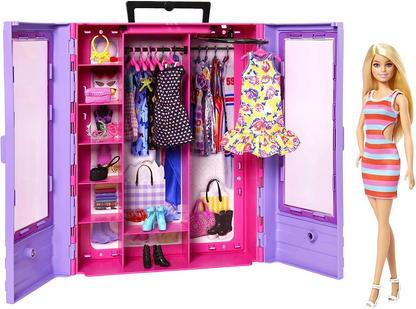 BARBIE BRAND  Fashionistas Ultimate Closet Portable Fashion Toy com boneca, roupas, acessórios e cabides, presente para crianças de 3 anos ou mais, HJL66