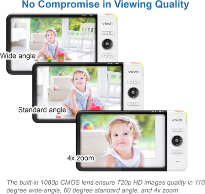 VTech Monitor de vídeo para bebês VM919HD, tela HD de 7 "720p, panorâmica e inclinação de 360 °, visão grande angular de 110 °, visão noturna HD, até 1.000 pés, branco, bateria para streaming de vídeo de até 7 horas