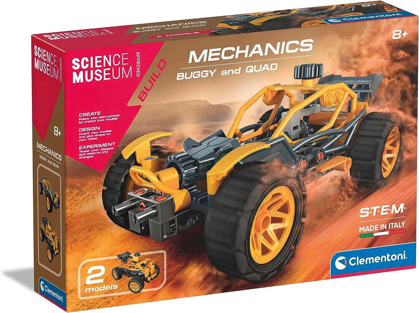Clementoni 61382 Science Museum Mechanics-Buggy & Quad-Building Set, Kit Científico para Crianças de 8 Anos, Brinquedos STEM, Versão em Inglês Feito na Itália, Multicolorido