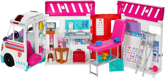 Barbie Brinquedos, Ambulância Transformadora e Playset de Clínica com Luzes, Sons e mais de 20 Acessórios, Clínica de Cuidados, HKT79