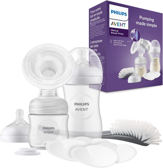 PHILIPS Conjunto de presente para bomba tira leite manual Avent - bomba tira leite individual, mamadeiras de 260 ml e 125 ml, sem BPA, 4 absorventes descartáveis (modelo SCD430/60)