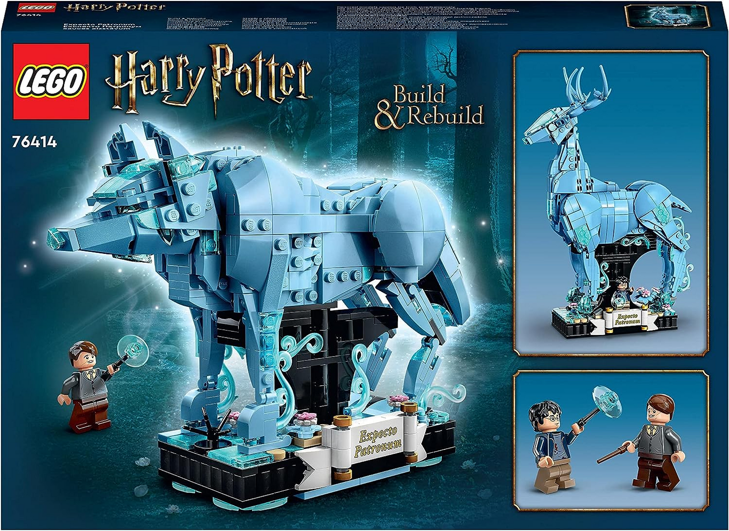 LEGO 76414 Conjunto 2 em 1 Harry Potter Expecto Patronum, construir figuras de animais de veado e lobo, modelo de construção, reconstrução e exibição, presentes mágicos para meninas adolescentes, meninos, mulheres, homens