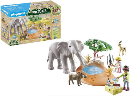 Playmobil 71294 Wiltopia Elefante no Waterhole, safári emocionante com efeito de aprendizagem de animais, brinquedo educativo, dramatização sustentável e divertida e imaginativa, conjuntos de jogos adequados para crianças a partir de 4 anos