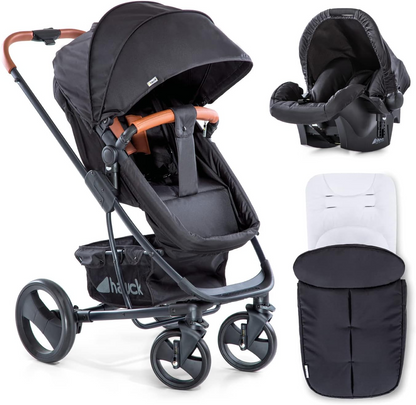 Hauck  Carrinho de passeio com sistema Pacific Shop N Drive, carga máxima de 25 kg, carrinho de bebê conversível em assento reversível, assento de carro infantil, proteção para os pés. Altura ajustável, leve, rodas grandes (pretas)