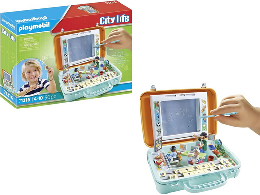 Playmobil 71216 City Life Take Along School Sala de aula, estojo de aprendizagem para crianças de 4 anos ou