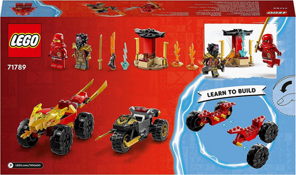 LEGO 71789 NINJAGO Conjunto de batalha de carros e bicicletas de Kai e Ras, brinquedo de corrida Ninja para crianças a partir de 4 anos com 2 minifiguras e veículos da série Dragons Rising