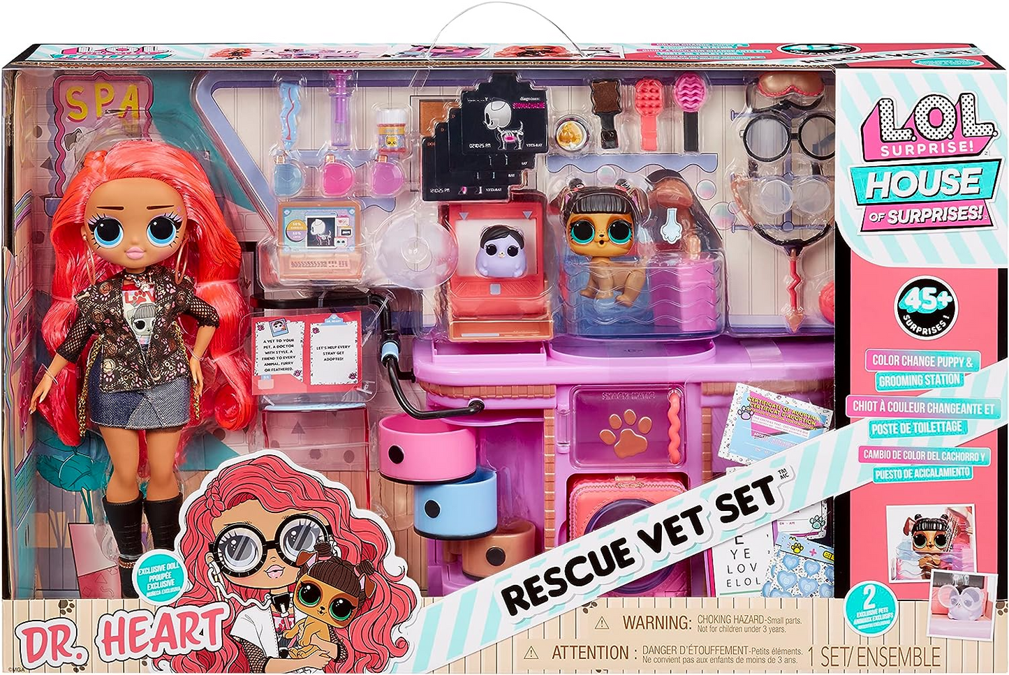 L.O.L. Surprise O.M.G Rescue Vet Set - 45+ surpresas, incluindo recursos de mudança de cor, dois animais de estimação e boneca de moda exclusiva Dr. Heart - série House of Surprises - ótimo para crianças de 4 anos ou mais