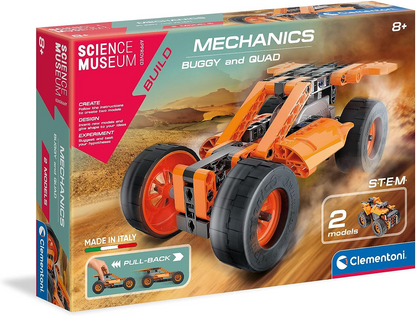 Clementoni 61382 Science Museum Mechanics-Buggy & Quad-Building Set, Kit Científico para Crianças de 8 Anos, Brinquedos STEM, Versão em Inglês Feito na Itália, Multicolorido