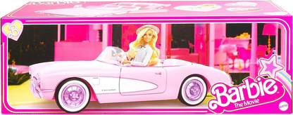 Barbie O Filme, Corvette conversível de inspiração vintage com pneus de parede branca e porta-malas, colecionável, HPK02