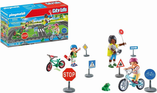 Playmobil  71332 City Life Educação sobre trânsito, percurso de bicicleta, sinais de trânsito para bicicletas e muito mais, brinquedo educativo, dramatização divertida e imaginativa, conjuntos de jogos adequados para crianças de 4 anos ou mais