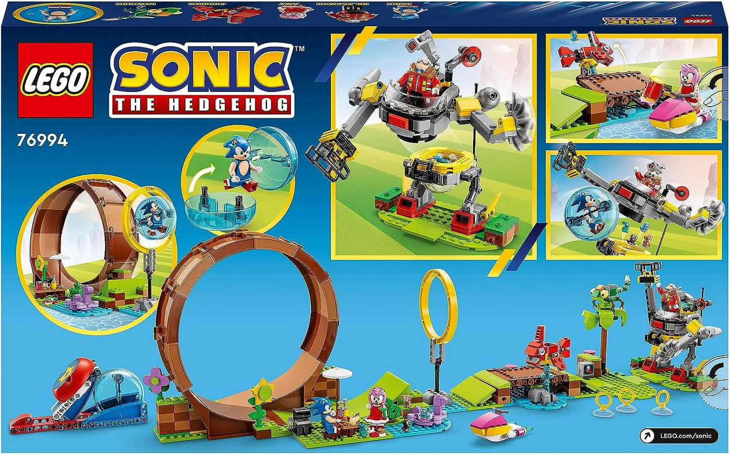 LEGO 76994 Sonic the Hedgehog Sonic's Green Hill Zone Loop Challenge, brinquedos montáveis para crianças, meninos e meninas com 9 personagens, incluindo figuras do Dr.