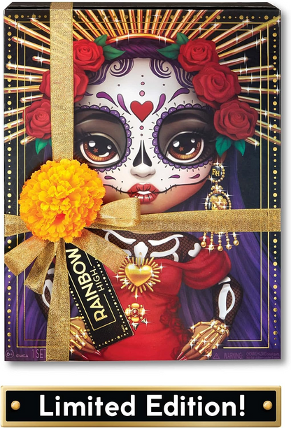 Rainbow High 2022 Celebration Edition Día De Los Muertos - MARIA GARCIA - Boneca de colecionador de moda (11 polegadas/28 cm) com pintura facial e bolsa calavera - Display iluminado e acessórios premium