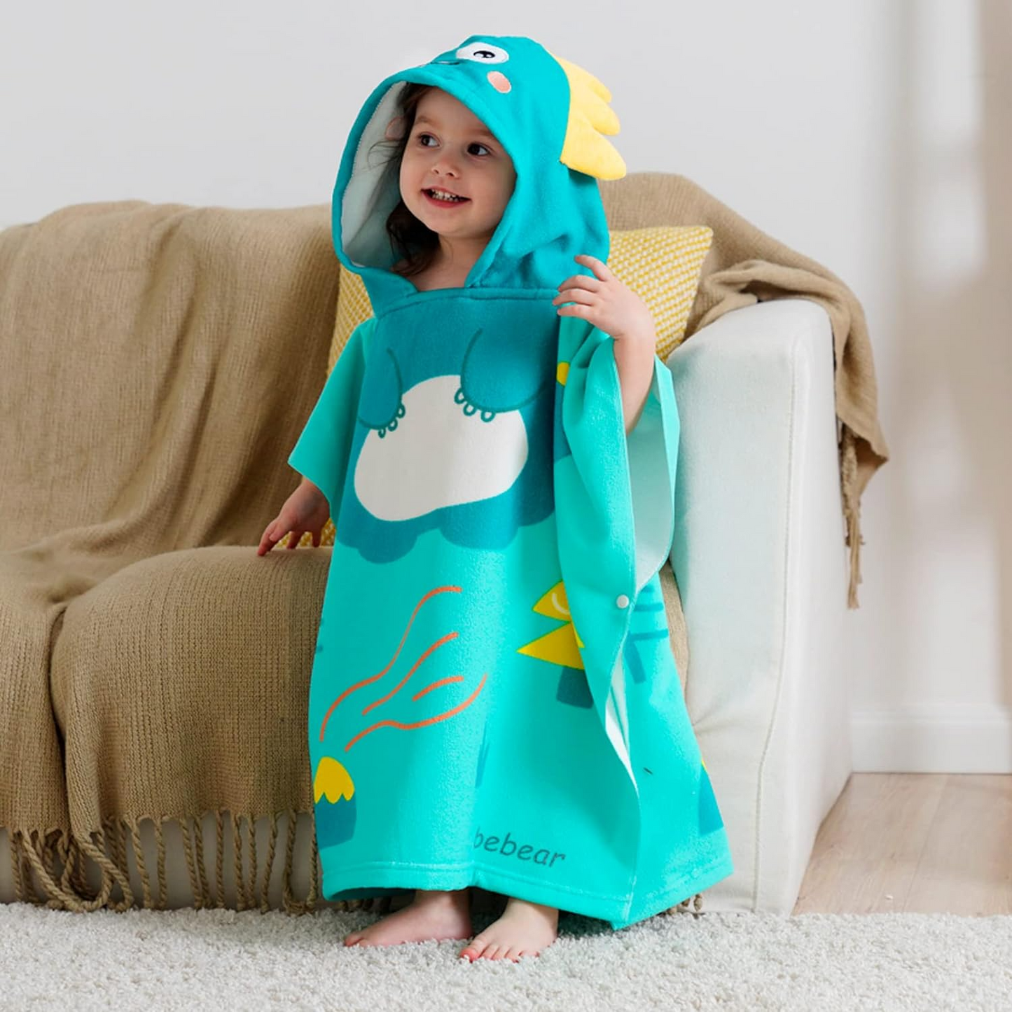 Bebamour Toallas con capucha para bebé, 100% orgánicas, toalla con capucha para niños y niñas, toalla absorbente con capucha para niños, 25 x 23 pulgadas, 0-6 años, oso