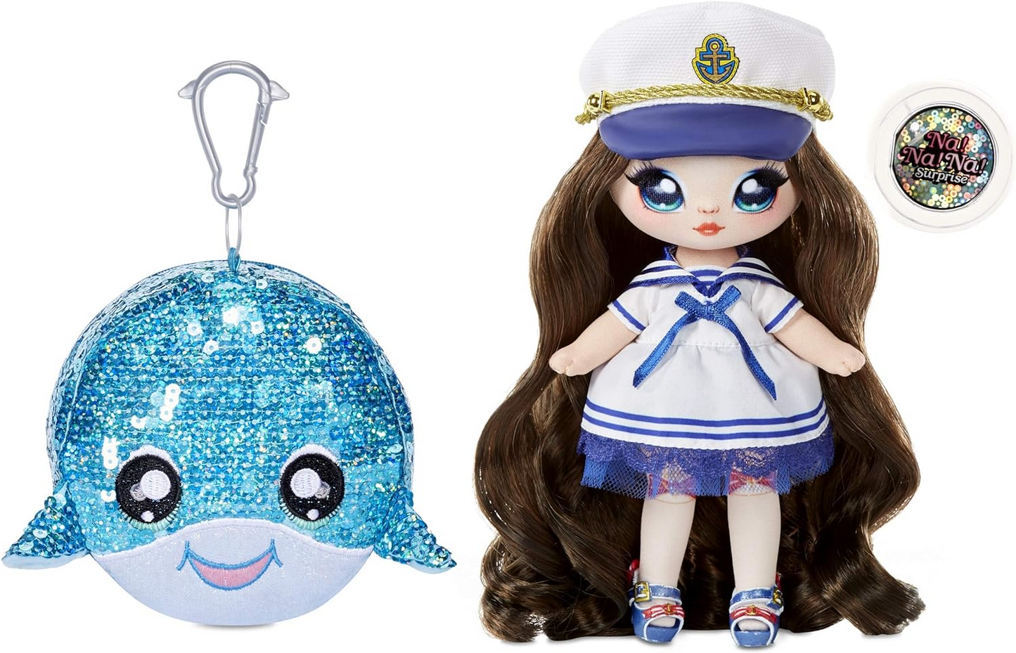Na Na Na Surprise Boneca fashion 2 em 1 e bolsa Pom brilhante, SAILOR BLU. Boneca Marinheiro Com Roupas De Luxo e Acessórios De Moda. Série Brilho. Boneca fashion colecionável para meninos e meninas a partir de 5 anos