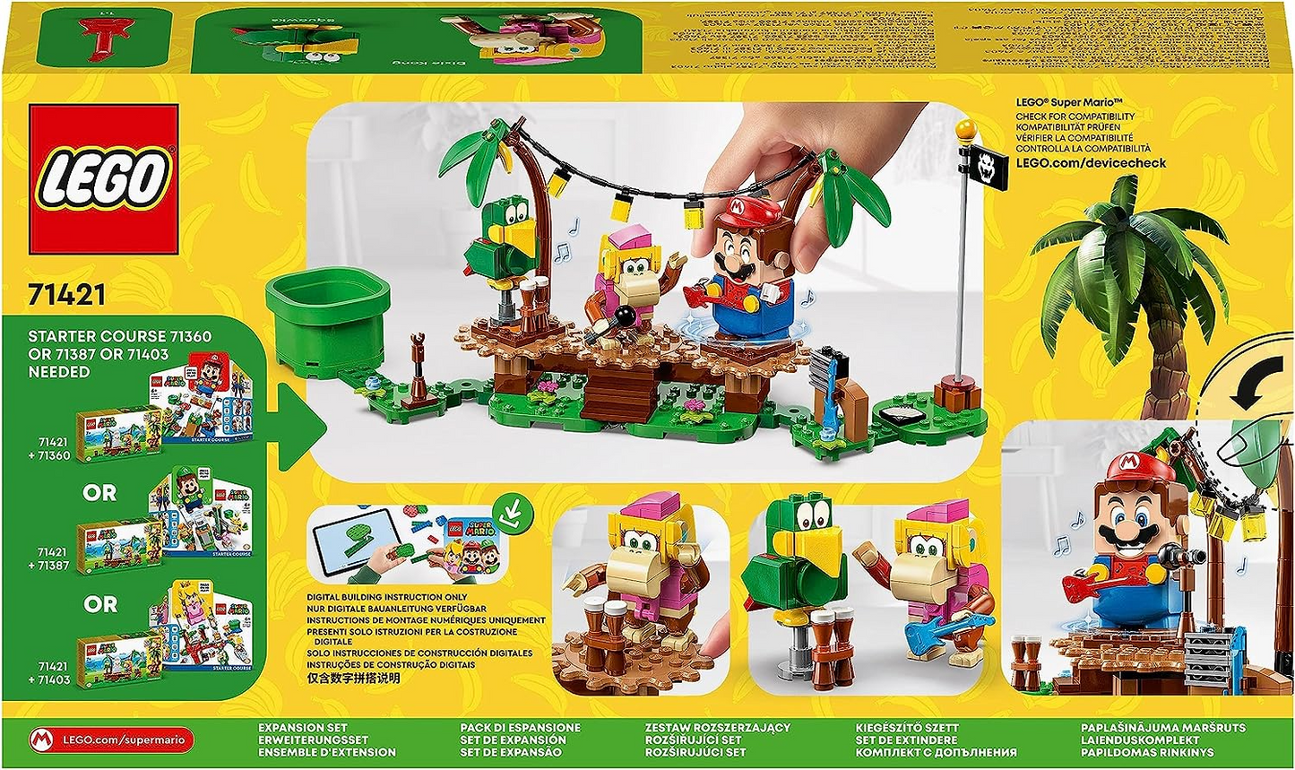 LEGO 71421 Conjunto de expansão Jungle Jam de Super Mario Dixie Kong com figuras de Dixie Kong e Squawks the Parrot, brinquedo montável para combinar com o curso inicial