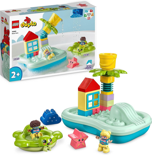 LEGO 10989 DUPLO Parque Acuático Juguete de Baño para Niños a Partir de 2 Años con Isla Flotante, Tortuga y Estrella, Figuras de Animales Marinos, Juguetes Acuáticos para Bañera Fáciles de Limpiar