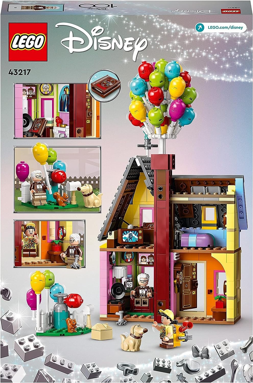 LEGO 43217 Brinquedo montável Disney e Pixar ‘Up’ House com balões, figuras de Carl, Russell e Dug, conjunto de modelos colecionáveis, série do 100º aniversário da Disney, ideia icônica para presente