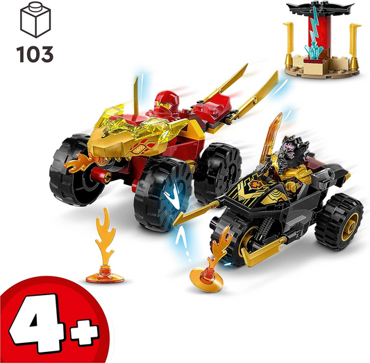 LEGO 71789 NINJAGO Conjunto de batalha de carros e bicicletas de Kai e Ras, brinquedo de corrida Ninja para crianças a partir de 4 anos com 2 minifiguras e veículos da série Dragons Rising