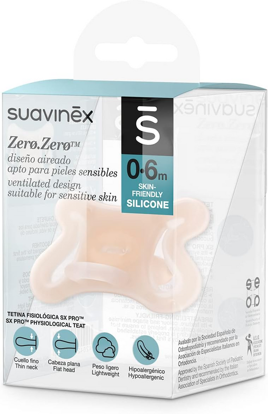 Suavinex Zero Zero Chupete Bebé con Tetina Simétrica, 0-6 Meses, 1 Unidad, Rosa, 9,5 x 6,3 x 6 cm