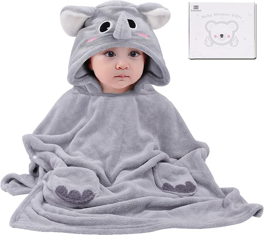 Bebamour Toallas con capucha para bebé, 100% orgánicas, toalla con capucha para niños y niñas, toalla absorbente con capucha para niños pequeños, 25 x 25 pulgadas, 0-6 años, lindo elefante