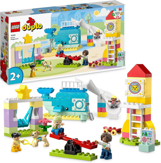 LEGO 10991 DUPLO Dream Playground Set, Juguete de construcción para niños a partir de 2 años con edificios de ballenas y cohetes, ayuda a los niños pequeños a aprender letras, números y colores con ladrillos