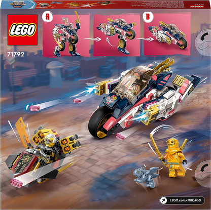 LEGO  71792 NINJAGO Sora's Transforming Mech Bike Racer, conjunto 2 em 1 com figura de ação Mech transformadora em brinquedo de motocicleta Ninja para crianças, meninos, meninas, mais 3 minifiguras