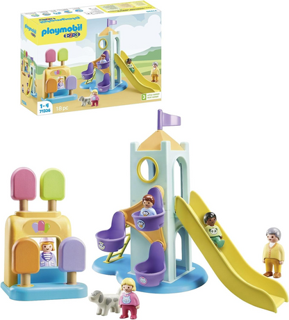 Playmobil  71326 1.2.3: Torre de Aventura com Barraca de Sorvete para crianças descobrirem e desenvolverem, conjuntos de jogos adequados para crianças a partir de 12 meses